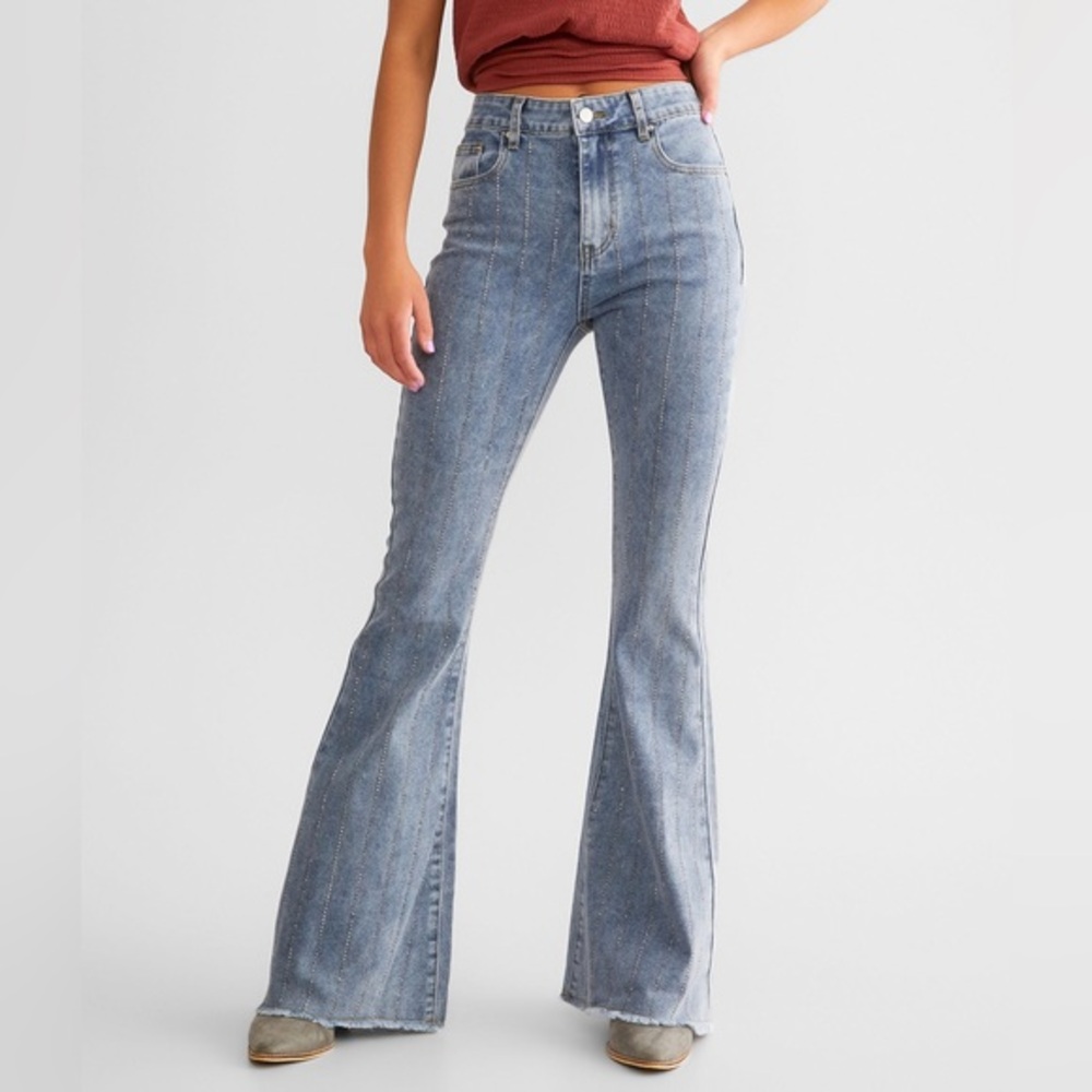 BLUE B Rhinestone Ultra High Rise Flare Stretch Jean